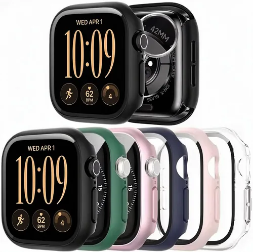 Vista 18 de JERXUN Paquete de 6 fundas con protector de pantalla para Apple Watch Negro/transparente/oro rosa/rosa/azul/verde