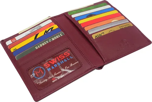 Vista 4 de Cartera de piel de cordero premium con bloqueo RFID, plegable, hipster, para tarjetas de crédito, CN Borgoña, Plegable