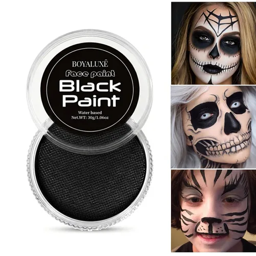 Vista 18 de Kit de pintura facial blanca y negra para Halloween con base de aceite, kit Negro-blanco