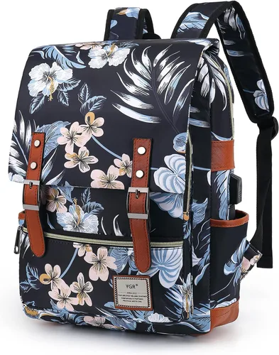 Vista 7 de YGR - Mochila con estampado floral para laptop para mujeres, hembras, escuela, viaje, negocios, deportes al aire libre, oficina, trabajo