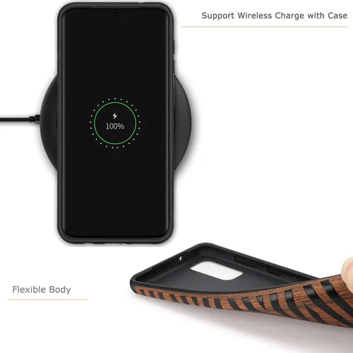 Vista 6 de Tasikar Funda compatible con Samsung Galaxy S20, diseño de grano de madera de fácil agarre (cuero y madera)