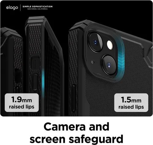 Vista 5 de elago Armor - Funda compatible con iPhone 13 de 6.1 pulgadas, funda protectora resistente, textura de fibra de carbono, diseño resistente a prueba