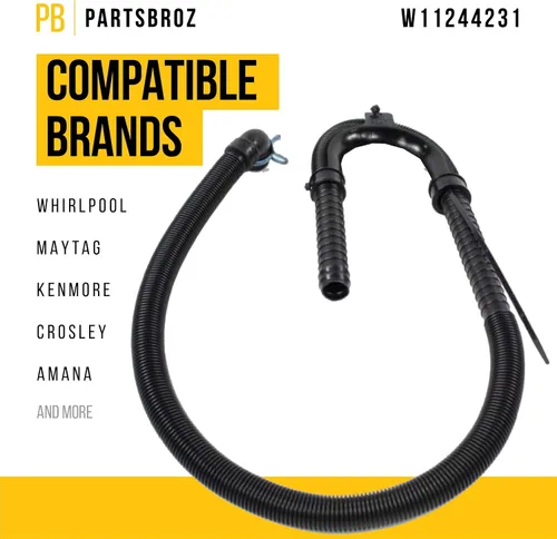 Vista 2 de PartsBroz W11244231 Manguera de drenaje compatible con lavadora Whirlpool Maytag Kenmore Amana – Reemplaza W10221546 AP6339776 PS12578897 MVWX655DW1