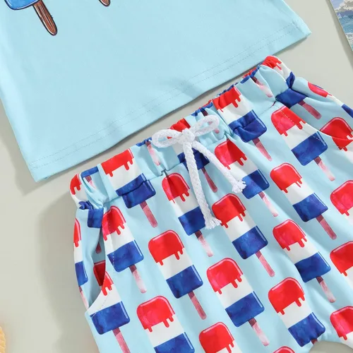 Vista 5 de LouVasabuce Conjunto de ropa de verano para el 4 de julio, camiseta de manga corta, casual, pantalones cortos de EE. UU
