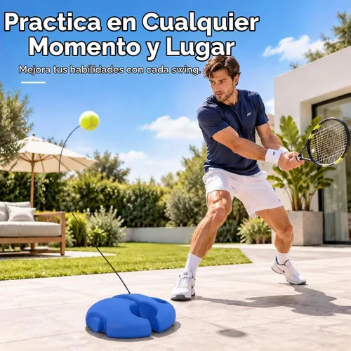 Vista 2 de Tennis Trainer Rebound Ball with 3 String Balls, Portable Tennis Training Tool Suitable for Beginners Sport Exercise-Blue 6 bolas