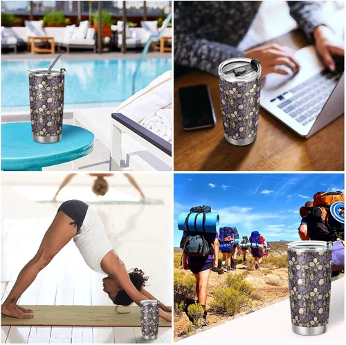 Vista 7 de Garden Daisy Purple Stainless Steel travel cups with Lid and Straw travel mug spill proof for hot and cold drinks simply straw tumbler 20 oz termos