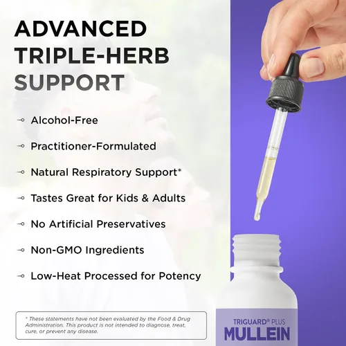 Vista 6 de TriGuard MULLEIN Plus - Extracto de hoja de gordolobo, extracto de saúco y extracto de hoja de olivo 2 onzas líquidas Apoya la función