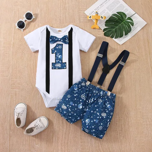 Vista 3 de vivifayee Conjunto de pantalones y tirantes para bebé niño de un primer cumpleaños