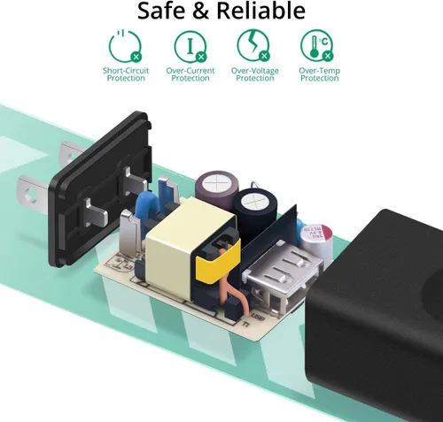 Vista 3 de Cargador de pared USB, adaptador de corriente FONKEN 5V 2A, cargador de viaje universal, enchufe USB, cargador de teléfono celular, bloque de bloque