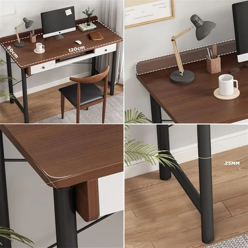 Vista 3 de Escritorio para computadora, mesa de estudio, escritorio moderno, escritorio para computadora portátil con cajones de almacenamiento duales