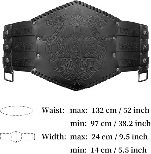 Vista 5 de HiiFeuer Viking - Armadura de cintura en relieve, cinturón ancho de piel sintética nórdica, cinturón de corsé medieval de caballero para disfraz LARP