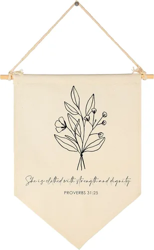 Vista 8 de FYSIA Versículo bíblico de las Escrituras para guardería, decoración botánica cristiana, banderín colgante, banderín, bandera de pared, decoración