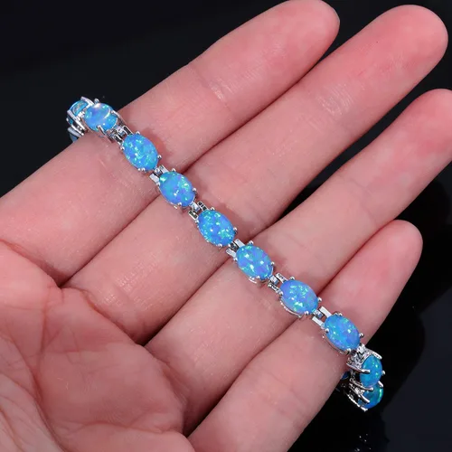 Vista 5 de CiNily Pulsera chapada en rodio de ópalo de fuego para mujer, regalo de boda, 8.5 pulgadas