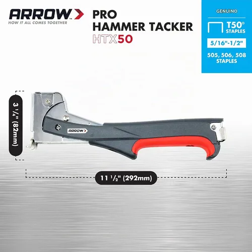 Vista 4 de Arrow HTX50 - Grapadora manual profesional para construcción y aislamiento, mango de agarre ergonómico, cargador de carga trasera de doble