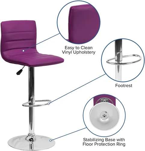 Vista 40 de Flash Funiture silla de bar ajustable con base cromada, Vinilo, Gris