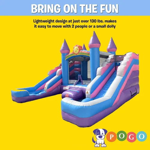Vista 6 de [Usado] Pogo Bounce House Crossover - Combo de tobogán acuático doble, sin soplador, color morado Rosa