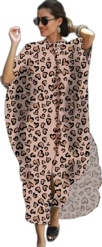 Vista 8 de RanRui Vestido de caftán de manga corta con cuello en V para mujer con bolsillo Caftanes Estampado (Flower Print)