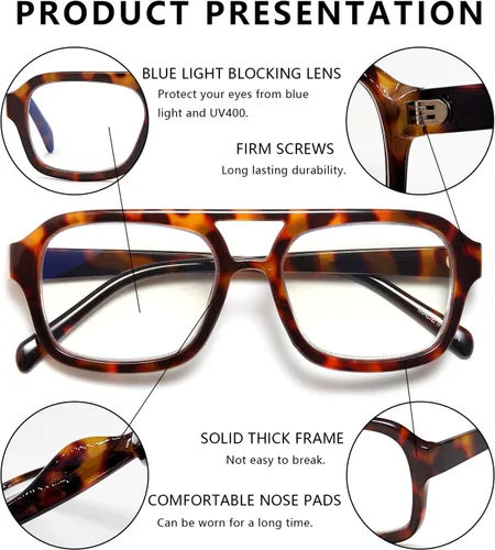 Vista 5 de Lentes de lectura estilo aviador para mujeres y hombres, paquete de 3 unidades, bloqueo de luz azul, PC, material reciclado, retro, LHJ209