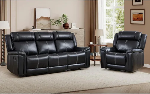 Vista 16 de EBELLO Sofá reclinable de cuero sintético de 3 plazas, sofá reclinable manual, silla de 3 asientos de estilo moderno de mediados de siglo con Marrón