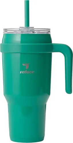 Vista 37 de REDUCE Vaso de acero inoxidable de 24 onzas con asa, con aislamiento al vacío de doble pared, tapa a prueba de sudor y popote reutilizable, mantiene