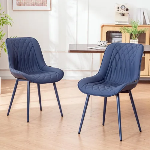 Vista 10 de Juego de 2 sillas de comedor YOUNIKE con respaldo alto, sillas de cocina y comedor estilo de mediados de siglo, tapizadas en cuero sintético, silla