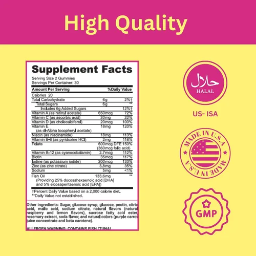 Vista 5 de Greenfield Nutritions - Gomitas prenatales halal con DHA y ácido fólico, multivitamínico prenatal esencial para el embarazo, contiene 17 vitaminas