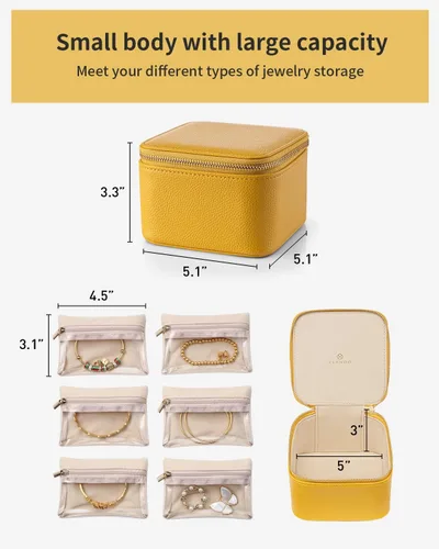 Vista 4 de Vlando Joyero de viaje, pequeña bolsa de joyería con 6 bolsillos de terciopelo con cremallera, organizador de joyería de piel sintética para mujeres