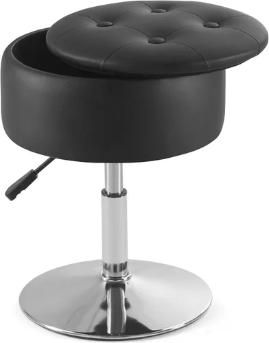 Vista 10 de Gitrah Silla de Tocador Negra para Cuarto de Maquillaje Taburete de Tocador para Cuarto de Maquillaje Redondo Acolchado de Cuero PU Silla