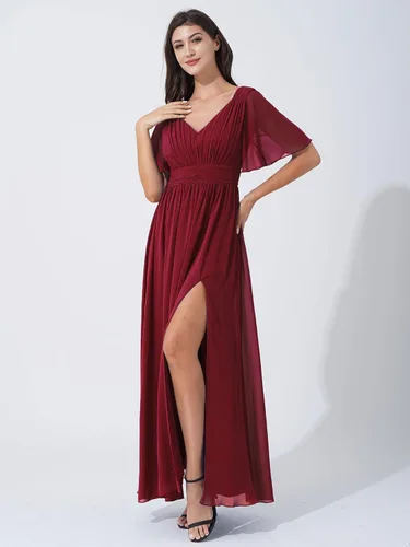 Vista 5 de ranrann Vestido largo de gasa formal para mujer, para boda, dama de honor, con abertura lateral