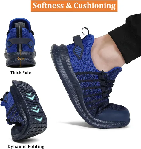 Vista 6 de Zapatos de punta de acero para hombres y mujeres, cómodos, ligeros, zapatos de seguridad para el trabajo, a prueba de pinchazos, antideslizantes