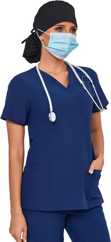 Vista 4 de Gorra médica con forro de satén con bolsillo para cola de caballo, gorro de enfermera médica de algodón con banda elástica para el sudor