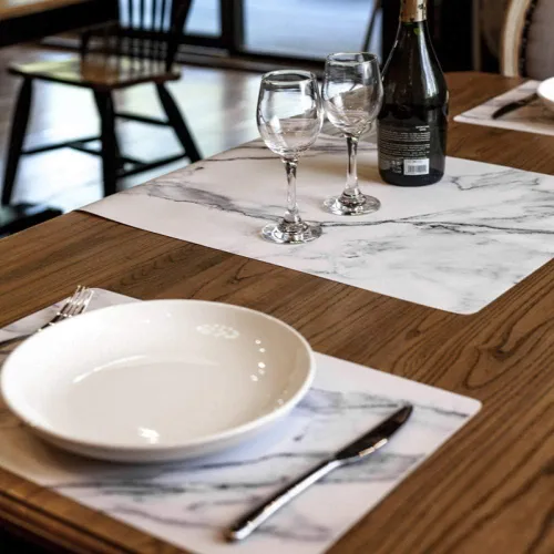 Vista 8 de Juego de 4 manteles individuales de cuero de mármol para mesa de comedor, impermeables, decoración de mármol para mesa de cocina, fáciles