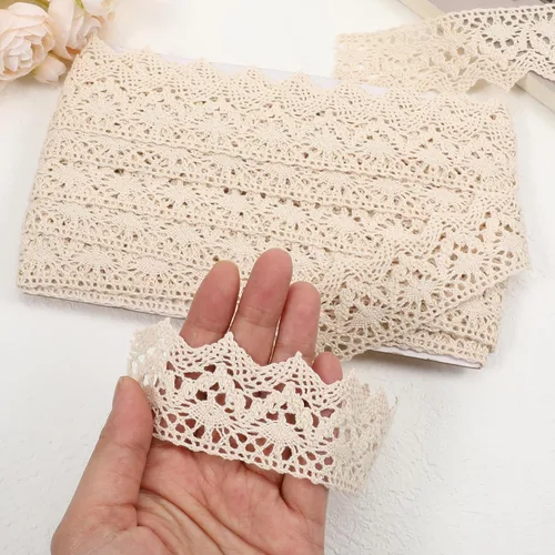 Vista 3 de Cinta de encaje beige vintage con ribete de encaje de ganchillo de 10 yardas, cinta de coser para manualidades, paquete de regalo, envoltura