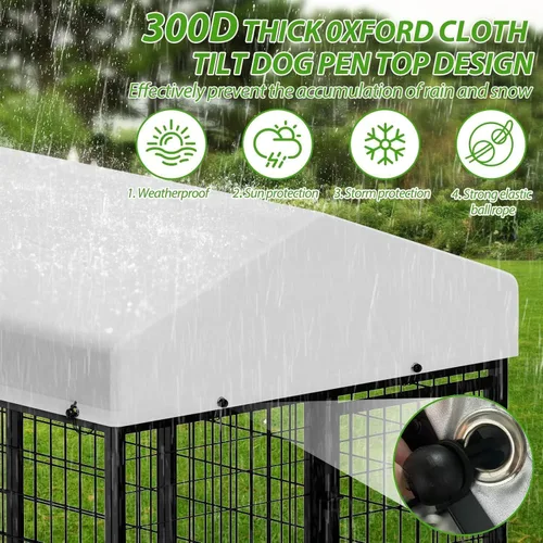 Vista 2 de Jaula grande para perros al aire libre ROOMTEC con comederos para perros, 10 pies de largo x 10 pies de ancho x 6.5 pies de alto