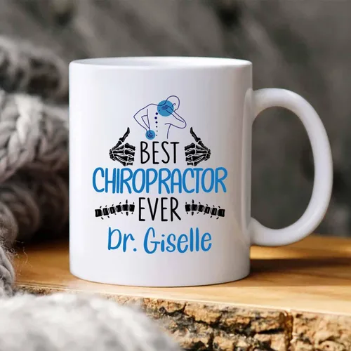 Vista 4 de Taza de té blanca personalizada con nombre quiropráctico de 11 onzas, 15 onzas, taza de café quiropráctico personalizada, taza de café quiropráctica