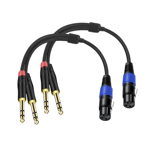 Vista 10 de Cable doble TRS a XLR hembra de 0.250 in para micrófono, mezclador, amplificador, 1.5 pies, cable de audio dual TRS macho a XLR, cable de conexión