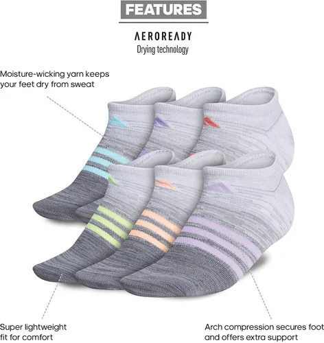 Vista 2 de Calcetines deportivos Adidas Superlite invisibles para mujer (6 pares), Gris, M
