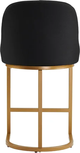 Vista 27 de Leick Home 214536 Barrelback Silla de comedor con base de metal, juego de 2, para comedor, asiento moderno de lino negro y base de metal dorado