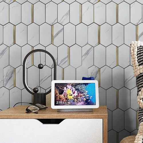 Vista 3 de Art3dwallpanels Azulejo hexagonal para salpicaduras para despegar y pegar