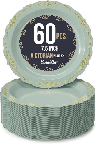 Vista 13 de SIZENAME - Platos de plástico desechables, diseño victoriano de calidad premium, color crema, para fiestas y bodas, 60