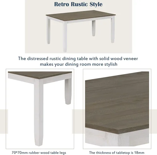 Vista 3 de Harper & Bright Designs Juego de mesa de comedor de granja de 6 piezas con banco, mesa de comedor de madera con 4 sillas y un banco para cocina