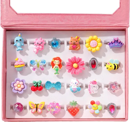 Vista 9 de PinkSheep Anillos de joyería para niña pequeña en caja, 24 encantadores Anillo de Halloween