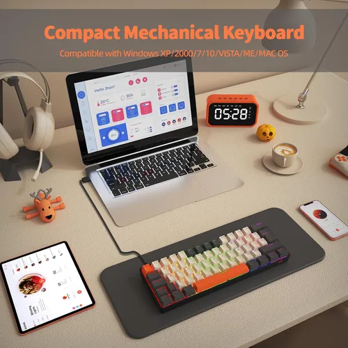 Vista 7 de ZIYOU LANG T60 Teclado mecánico para juegos con cable 60% TKL con retroiluminación LED arco iris, ultra compacto, interruptor táctil NKRO