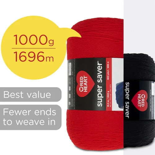 Vista 2 de Red Heart Super Saver Jumbo - Ovillo de hilo de color cereza, 1 unidad de 35.2 oz, acrílico 100 %, peso estambre o 4 (medio), 1860 yd, para tejido