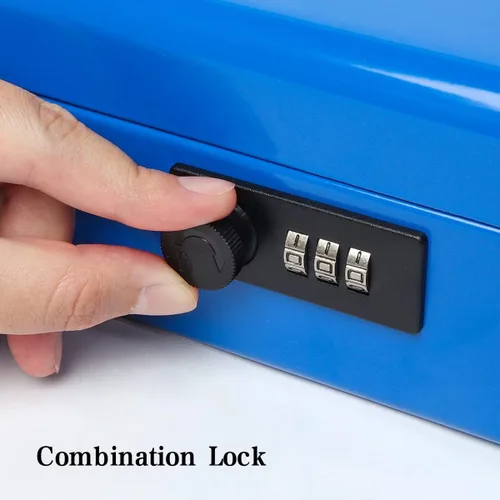 Vista 5 de Caja de efectivo con cerradura combinada: caja de dinero de acero de 0.03 in con bandeja de monedas automática y tapa de monedas a prueba de Azul-C