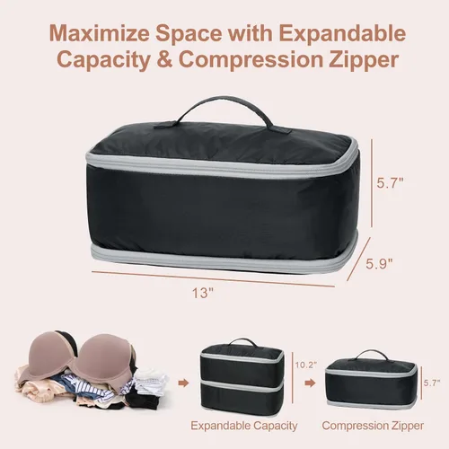Vista 4 de Cambond Travel Underwear Organizer Bag - 4-in-1 Double Layer Lightweight Bra Organizer, Portable Expandable Compression Packing Cubes Travel Packing