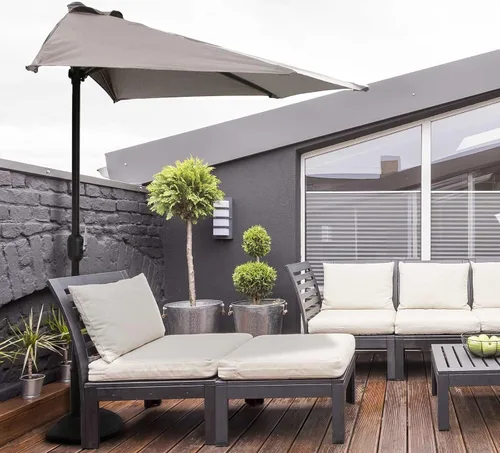 Vista 2 de WO Home Furniture - Sombrilla de mercado de 9 pies para patio, balcón al aire libre Gris