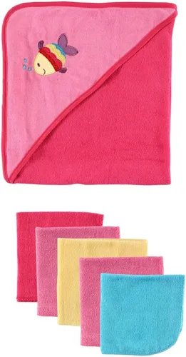 Vista 15 de Luvable Friends Toalla unisex con capucha para bebé con cinco paños, zorro para niños, talla única