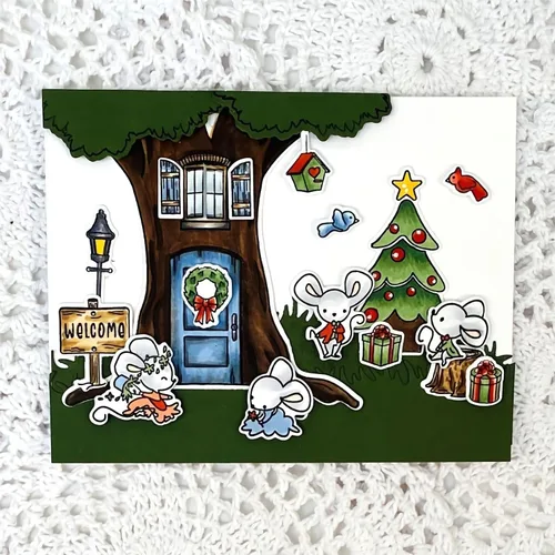 Vista 4 de Big Tree House - Juego de sellos y troqueles para hacer tarjetas, sellos transparentes y troqueles de corte de metal para álbumes de recortes