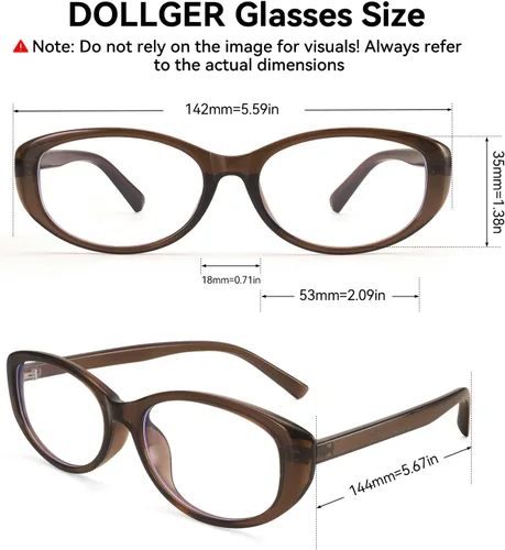 Vista 4 de Dollger Lentes de bloqueo de luz azul para mujer, con marco ovalado retro de moda, gafas pequeñas de ojo de gato Marrón